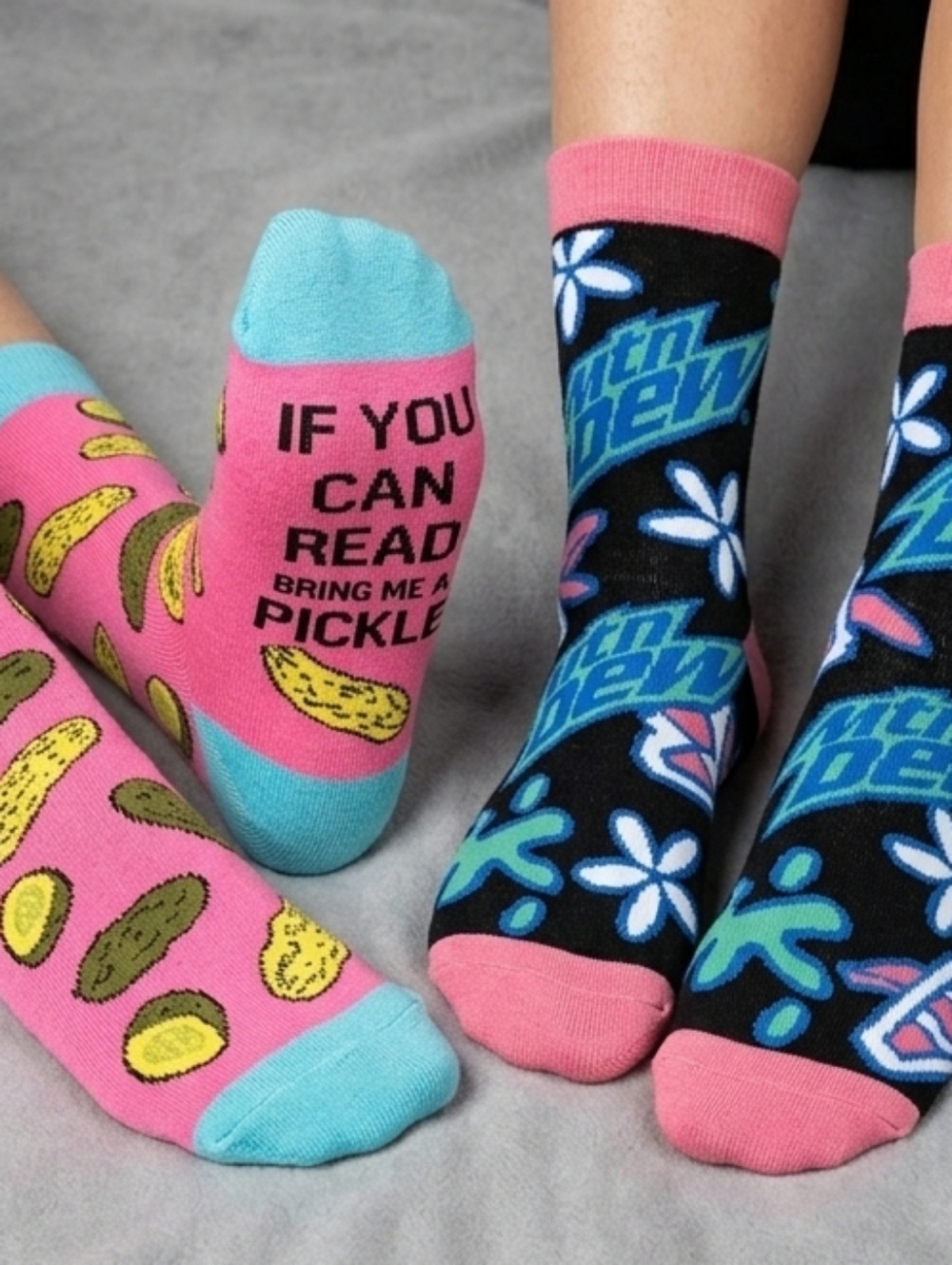 Funny Pickle & Official Mtn Dew Baja Blast Crew Socks Gift Set (2 Pairs) 6-13